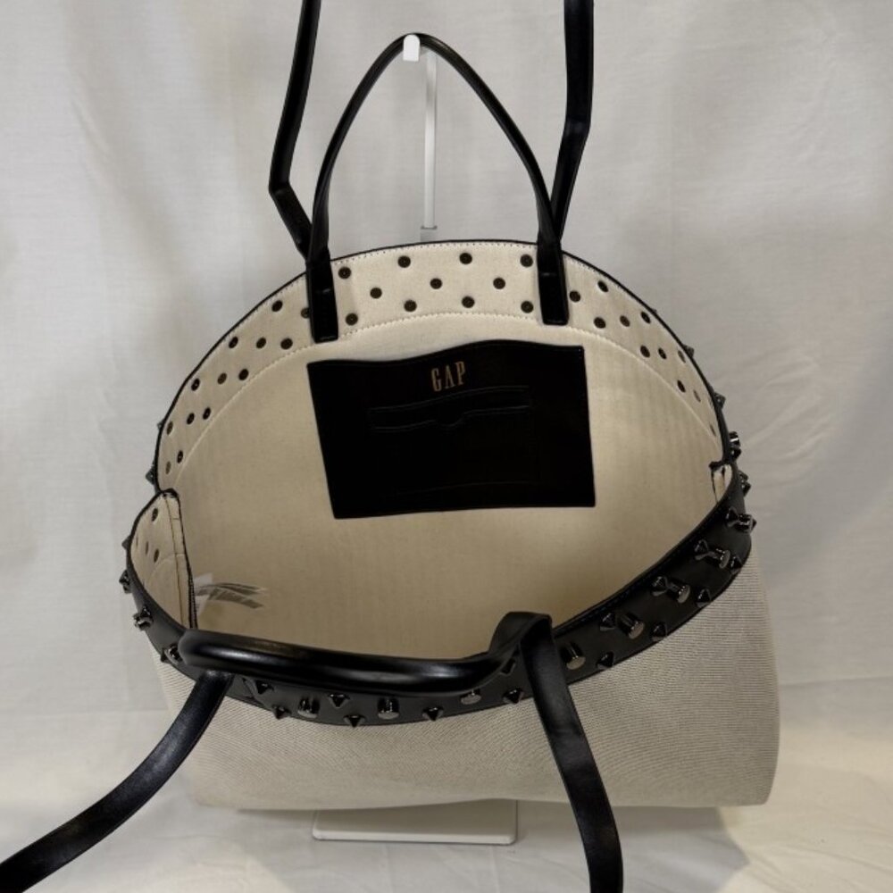 GAP, Studded East-West Canvas Tote Bag, Black Vegan Leather Trim, NWT - Picture 7 of 14
